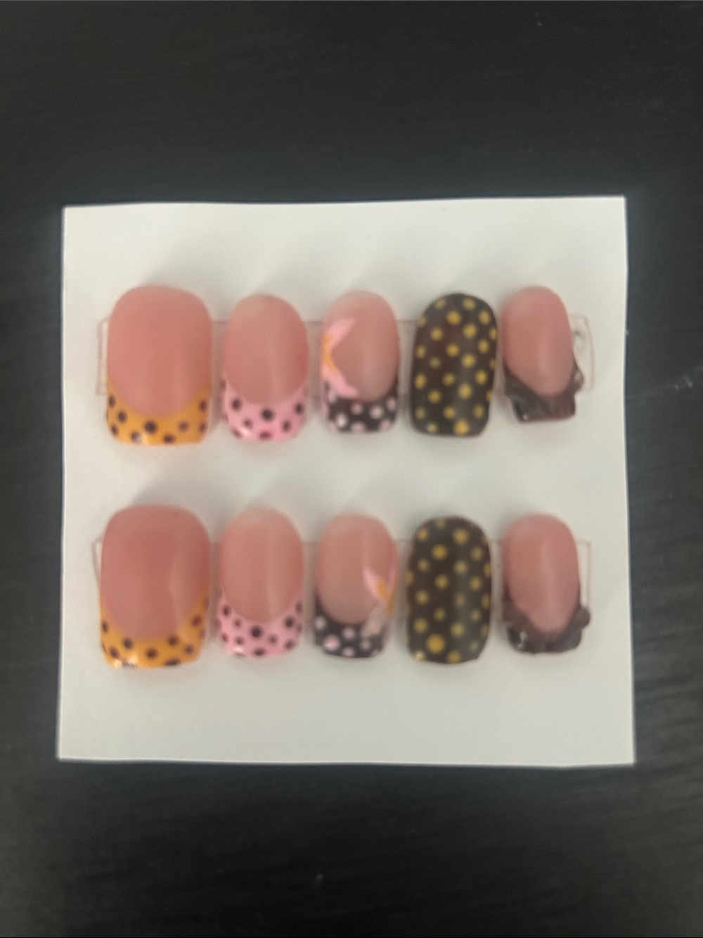 Polka Dot Press-On Nail Set in Pink, Yellow & Black